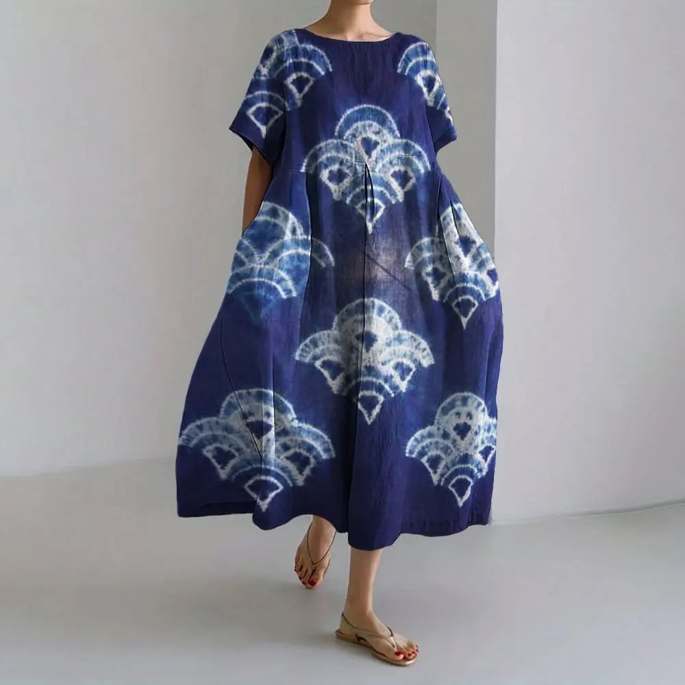 KS | Plus-Size Loose Fit Summer Dress with Pocket & O-Neck Elegant Summer Maxi Dress
