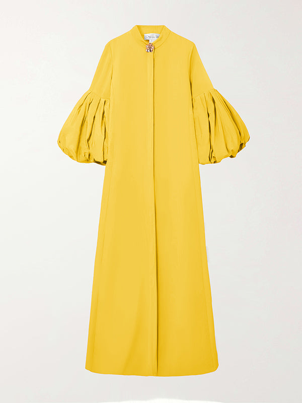 Loose Flower Shape Color Stand Collar Lantern Sleeves Maxi Dresses
