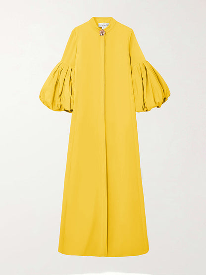 Loose Flower Shape Color Stand Collar Lantern Sleeves Maxi Dresses