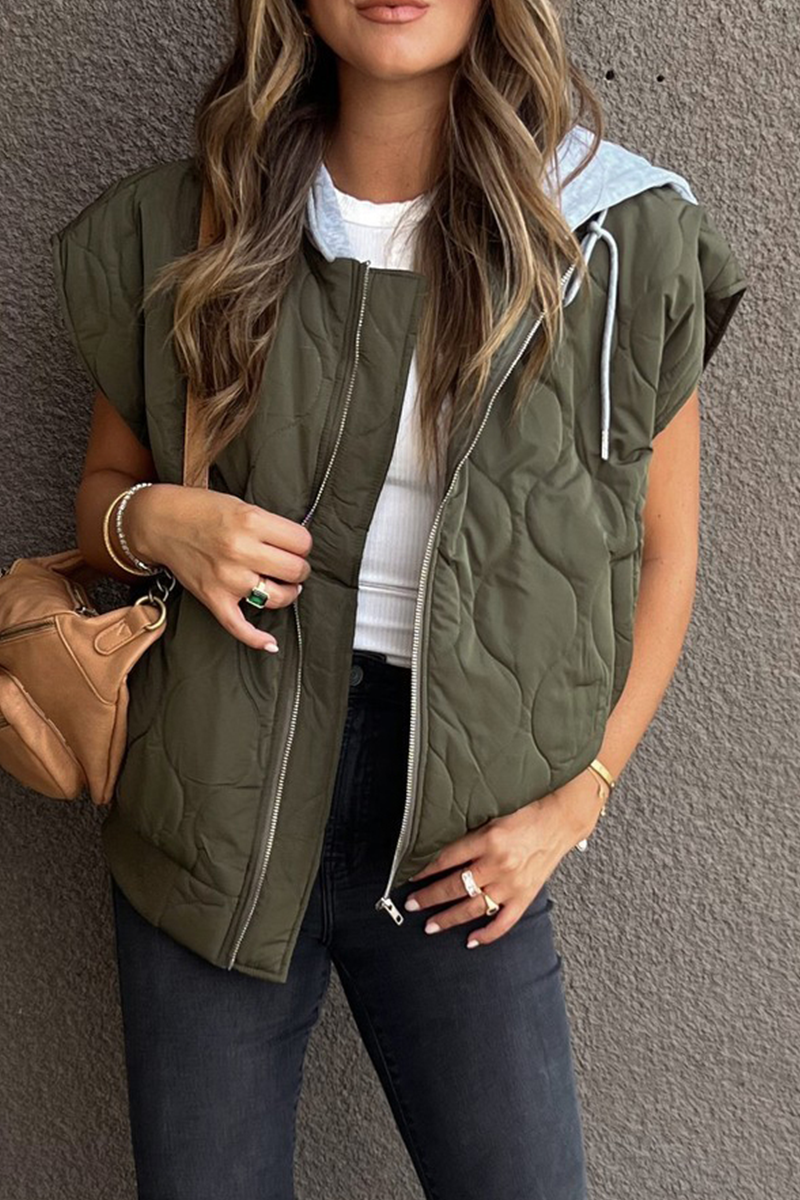 Zipper Contrast Hooded Waistcoats