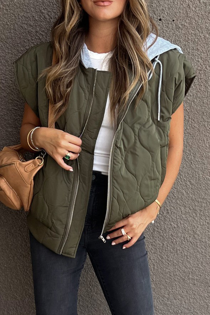 Zipper Contrast Hooded Waistcoats