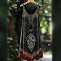 Vintage Mystical Viking Raven Embroidered Linen Tank Dress artswardrobe
