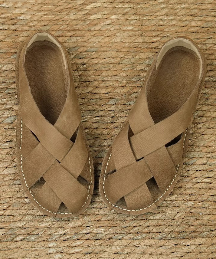 Comfortable Hollow Out Sandals Ginger Cowhide Leather Oi020