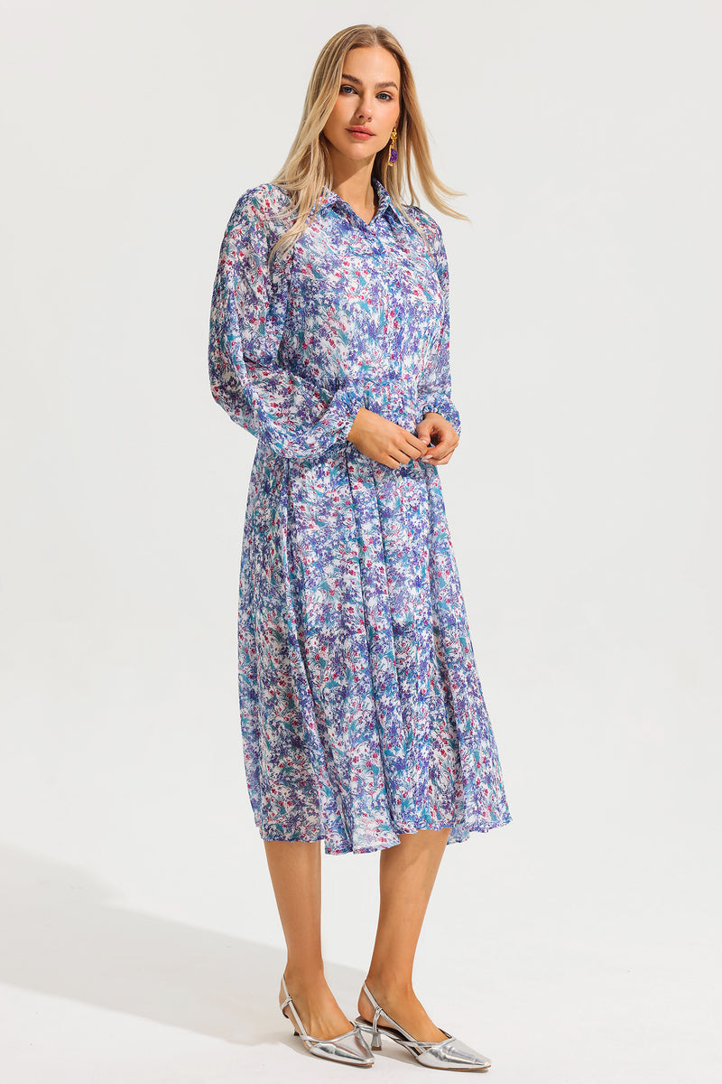 Lantern Sleeve Lapel Midi Dress