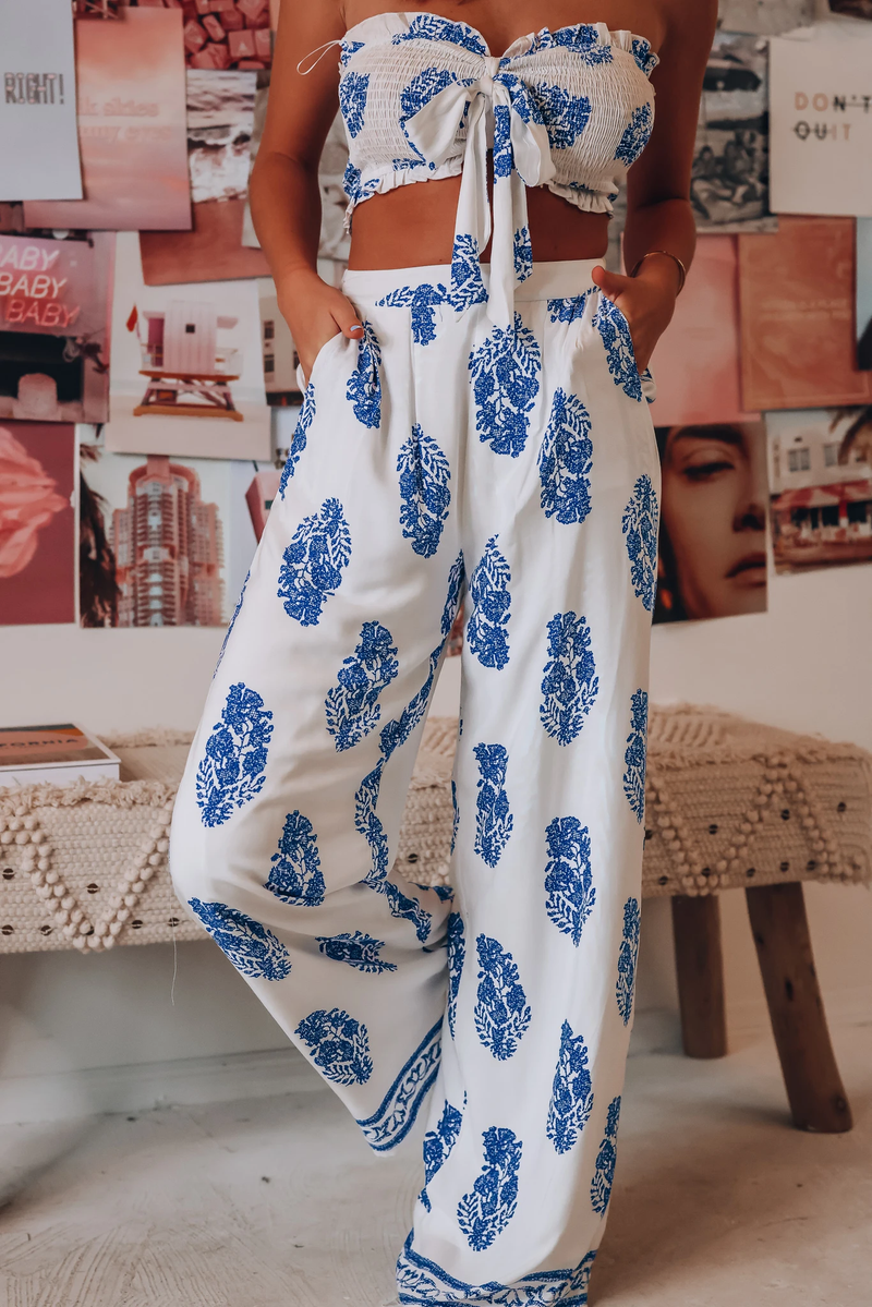 Clothing Two Piece Bow Tank Top Printed Wide Leg Pants Thin Pants