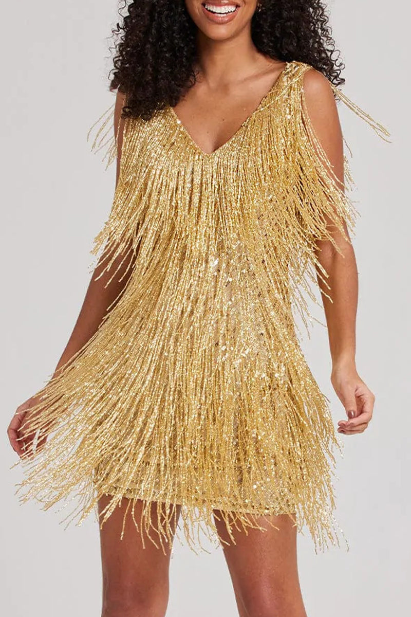 Party Tassel V Neck Vest Dress Dresses(6 Colors)