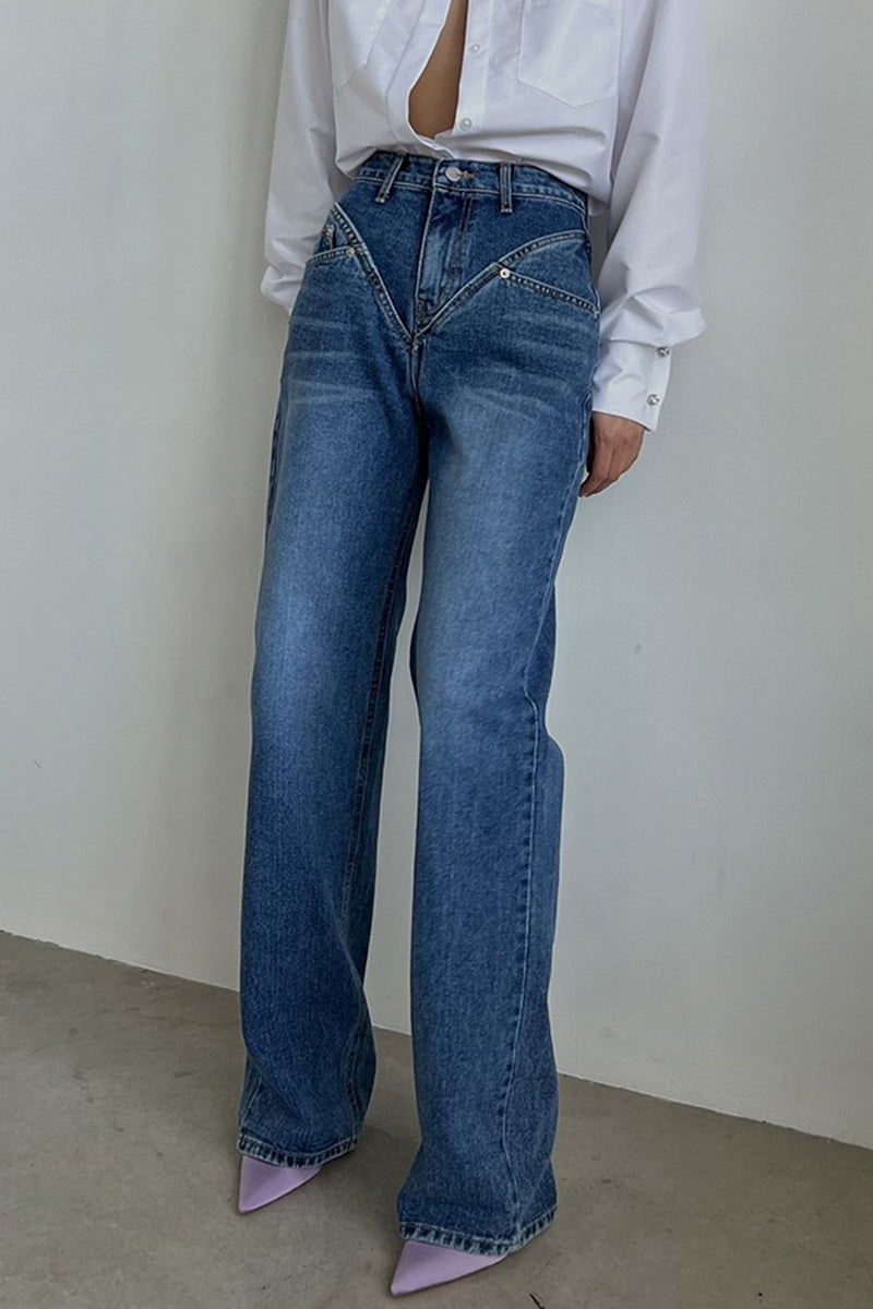 Patchwork High Waist Denim Jeans