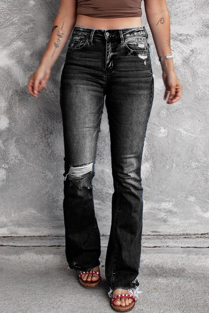 Ripped High Waist Regular Denim Jeans