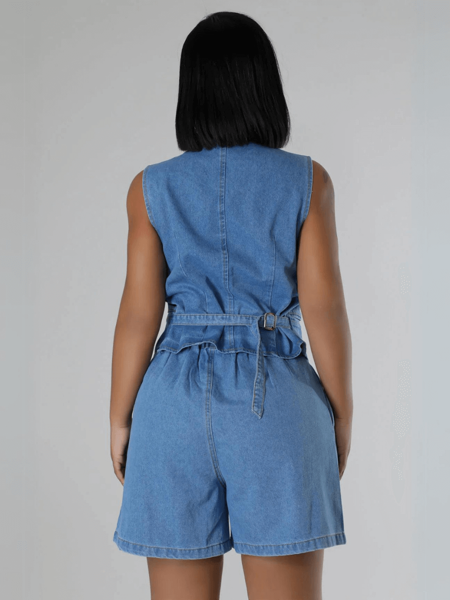 Andi Tuxedo Denim Vest Shorts Matching Set