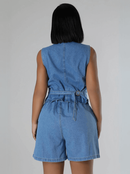 Andi Tuxedo Denim Vest Shorts Matching Set