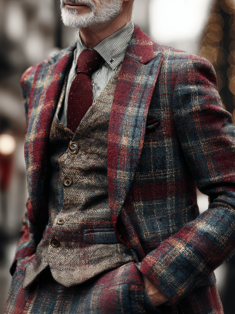 Men's Retro Checkered English Style Rental Coat artswardrobe