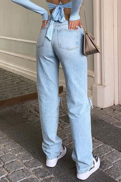 Ripped High Waist Denim Jeans