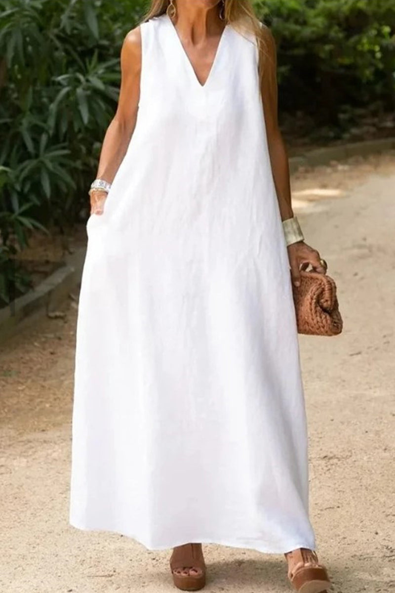 Simplicity Pocket V Neck Vest Dress Dresses