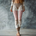 Women's Vintage Viking Tree Of Life Pattern Colorblock Cozy Leggings artswardrobe