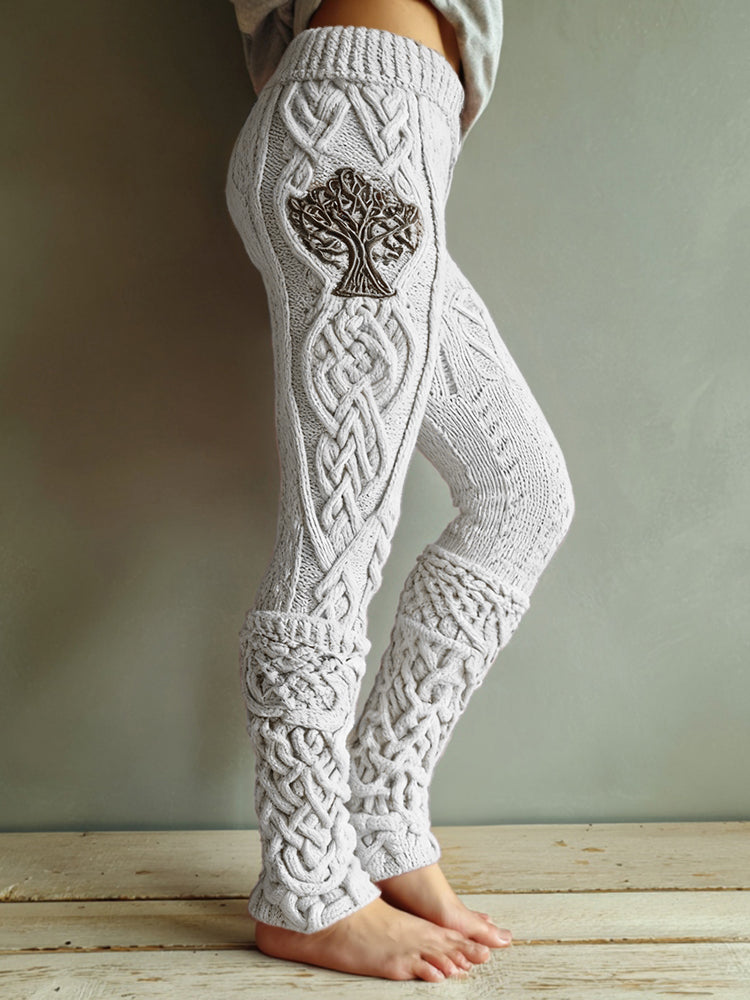 Vintage Viking Tree Of Life Celtic Knot Knit Jacquard Cozy Leggings artswardrobe