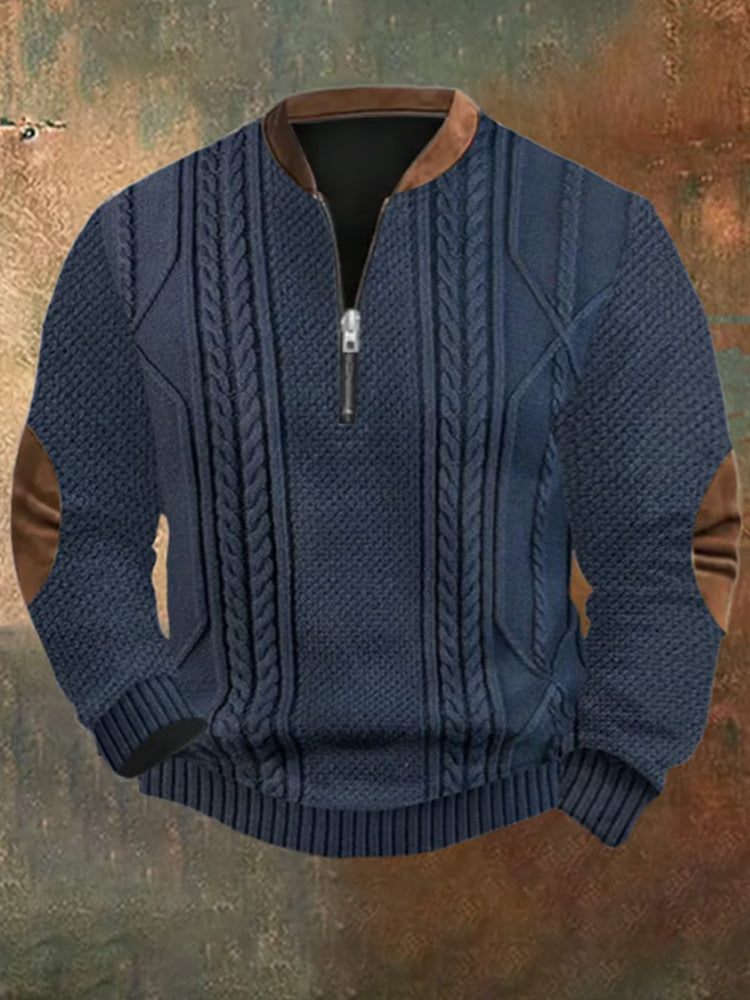 Men's Retro Christmas Print Zip Collar Sweatshirt elevenforest