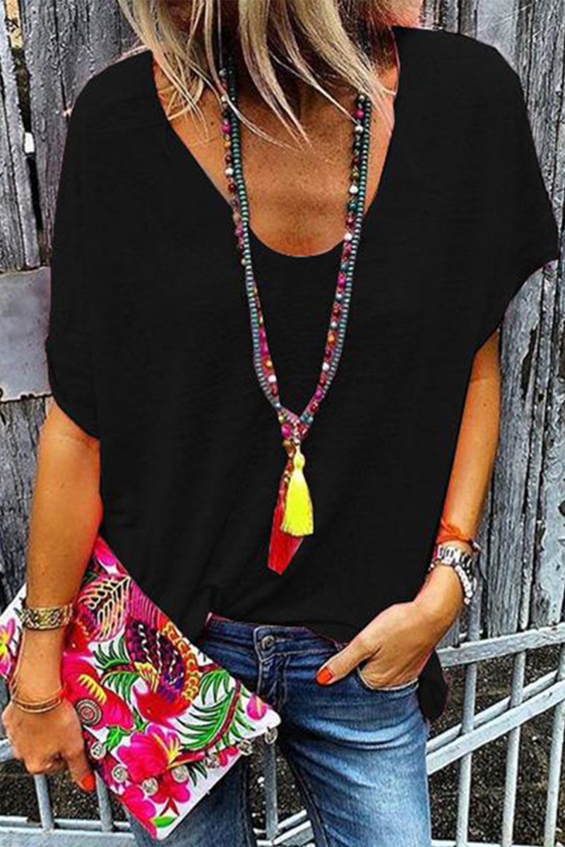 Patchwork V Neck T-shirts(6 Colors)