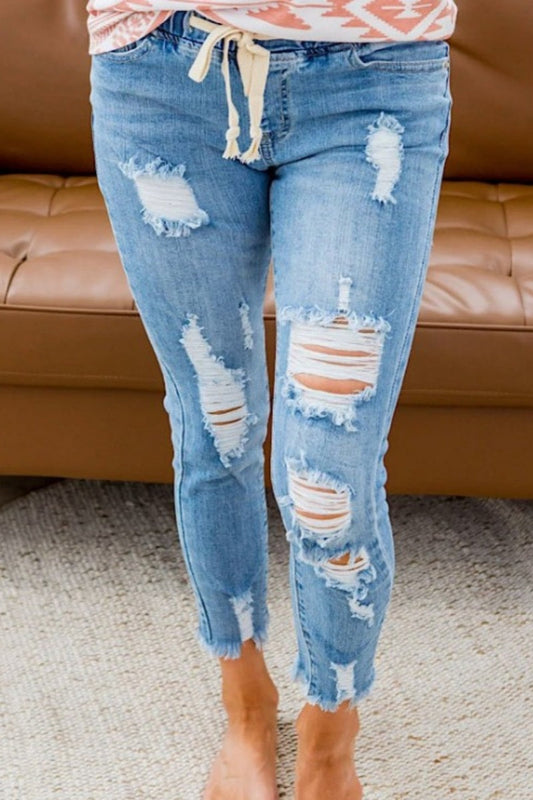 Ripped High Waist Skinny Denim Jeans
