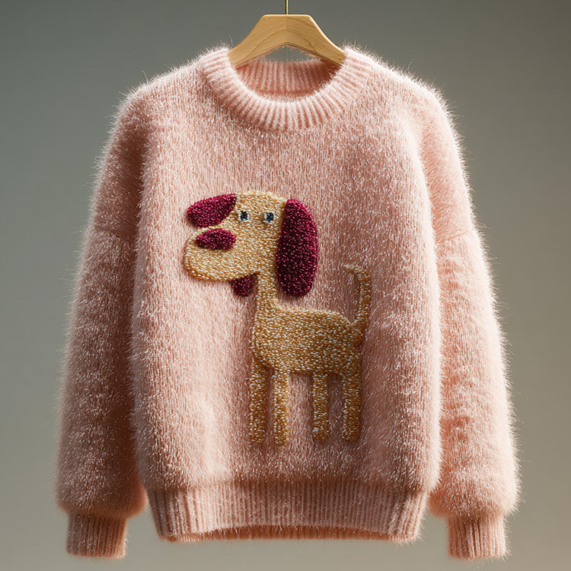 Women's Vintage Mohair Dog Embroidered Sweater elevenforest