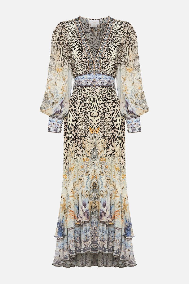 Chiffon Leopard Print V-neck Maxi Dress