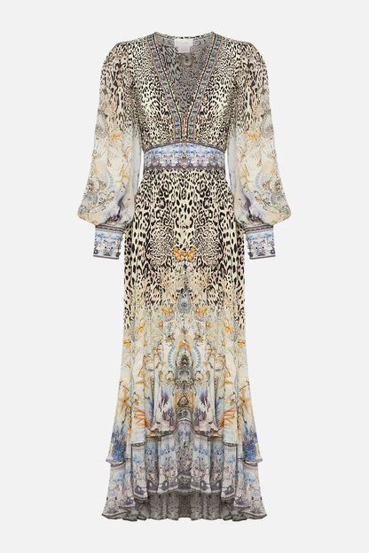 Chiffon Leopard Print V-neck Maxi Dress