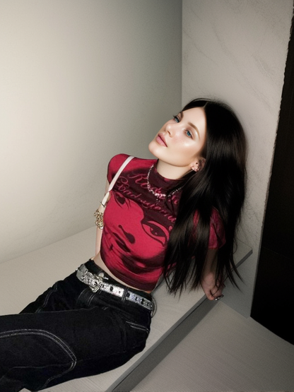 Aesthetic Short Sleeve T-shirt Summer Y2k Clothes Gothic Girl Crop Tops Print Baby Tee