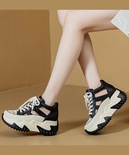 Yellow Cowhide Leather Cross Strap Hollow Out Platform Sandals Oi060