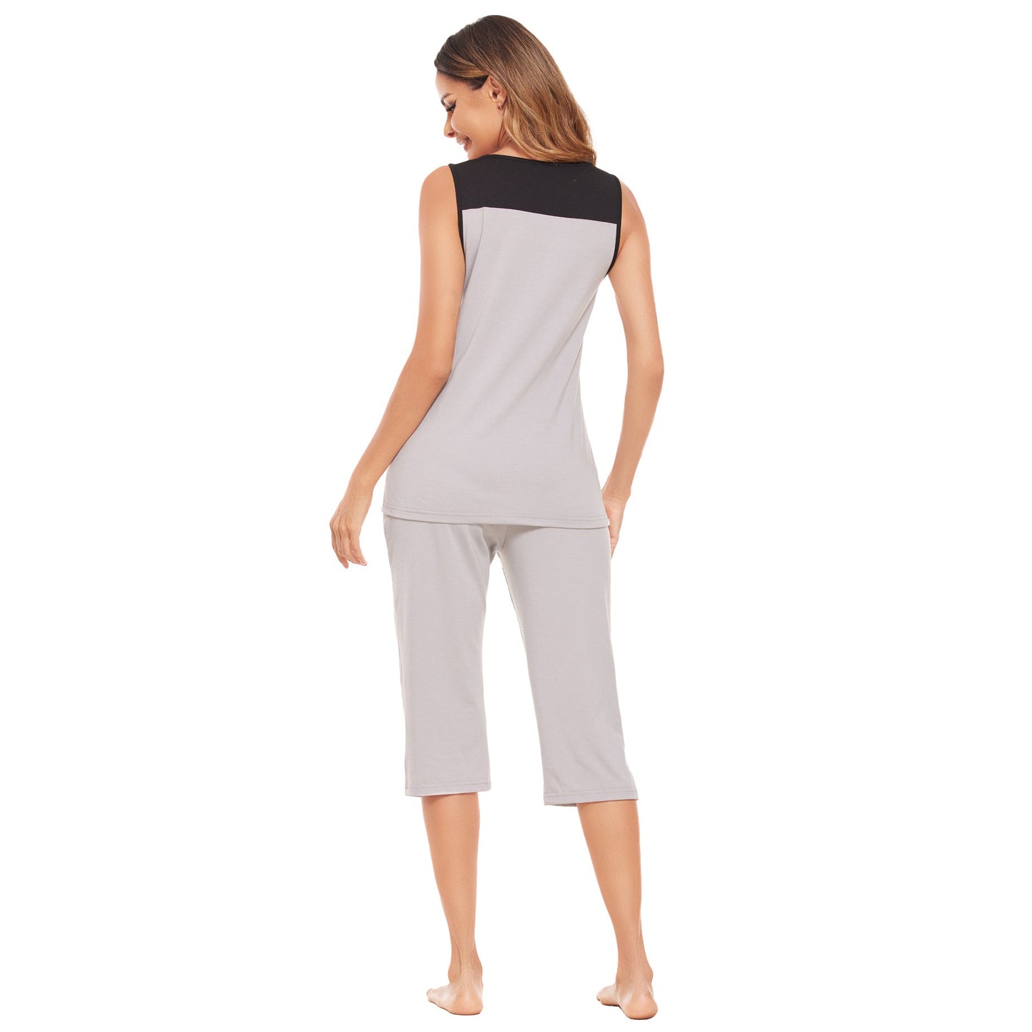 Summer Homewear Vest Top Cropped Pants Two Piece Contrast Color Pajamas Set for – Stylish and Comfortable Sleepwear