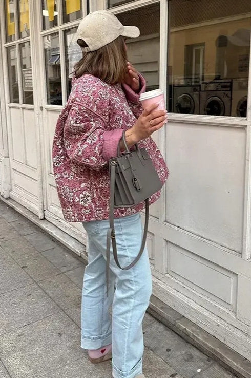Print Crew Neck Padded Coat