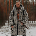 Men's Viking Celtic Knot Contrast Jacquard Cozy Midi Cardigan Sweater artswardrobe