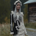 Halloween Skeleton Art And Flower Double Color Hooded Dress artswardrobe