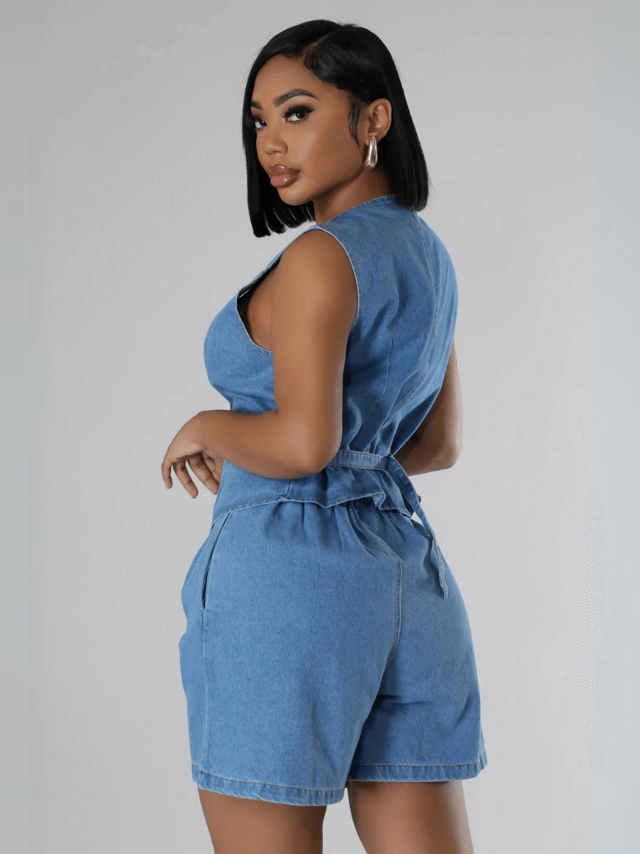 Andi Tuxedo Denim Vest Shorts Matching Set