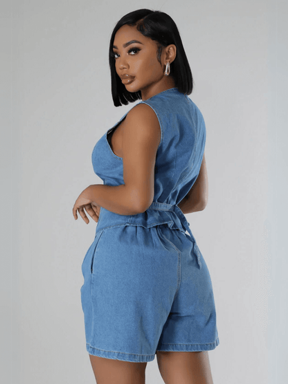 Andi Tuxedo Denim Vest Shorts Matching Set