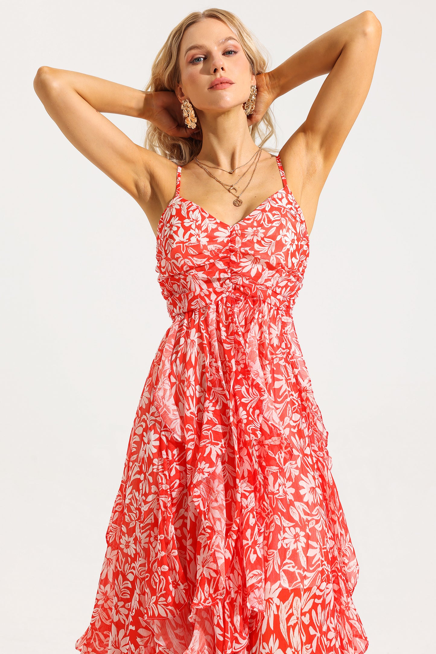 Ruched Ruffle Cami Maxi Dress