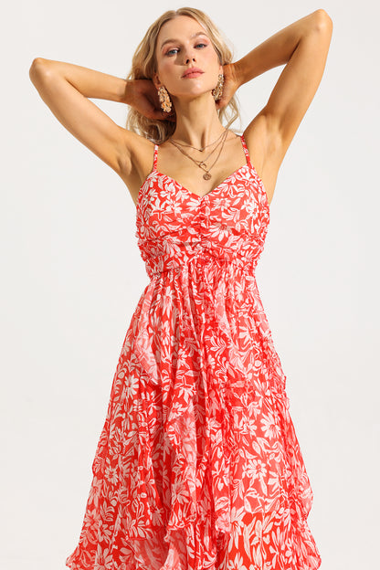 Ruched Ruffle Cami Maxi Dress