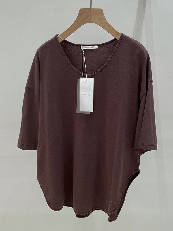 Loose Split-side Color V-neck T-shirts Tops