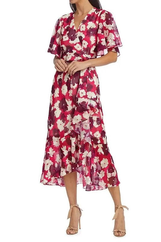 Lace Up Frill Wrap Midi Dress