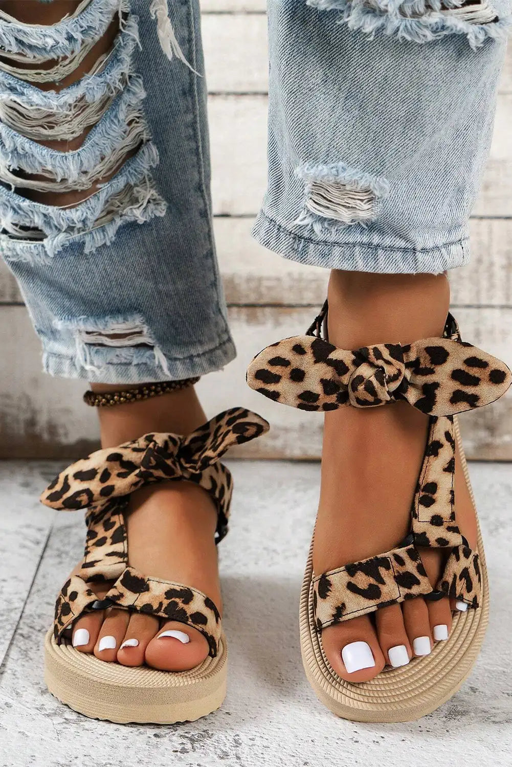 Leopard Bow Thick Sole Sandals