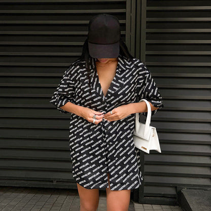 Autumn Printed Cardigan Satin Pajamas Two Piece Set Half Sleeve Shorts Homewear