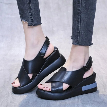 Wedge Shoes for Sandals Color Open Toe High Heels Buckle Strap Female Sandalias