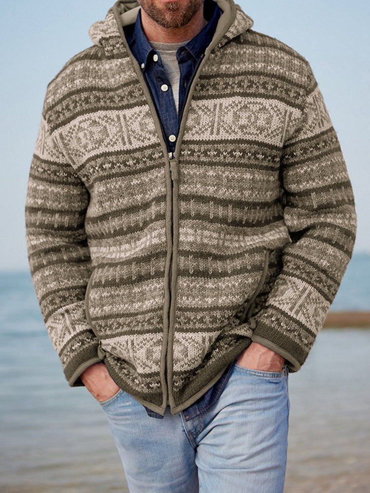 Mens Vintage Fair Isle Knitted Hooded Cardigan elevenforest