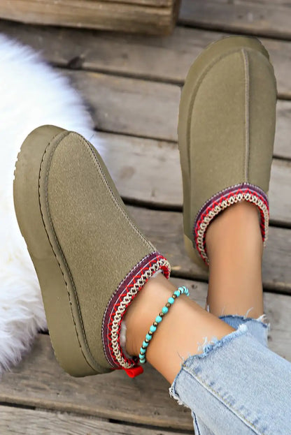 Sage Green Suede Snow Boots