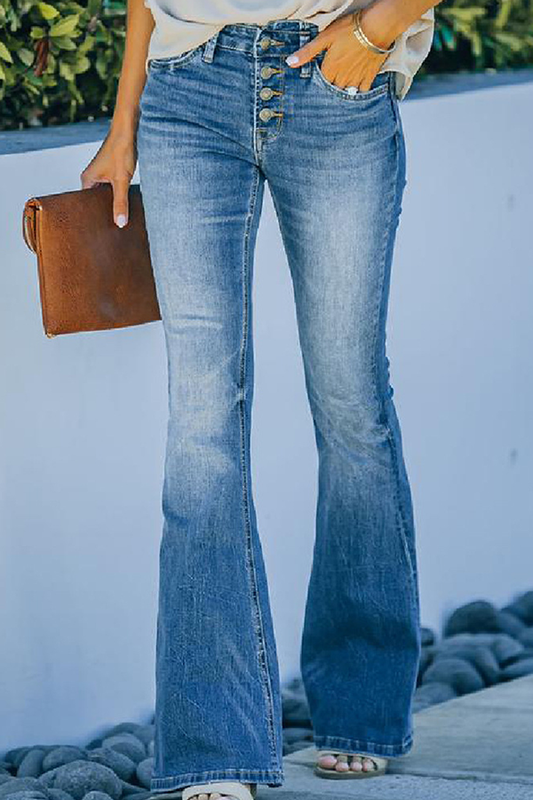 Buttons Basic Boot Cut Mid Waist Bottoms