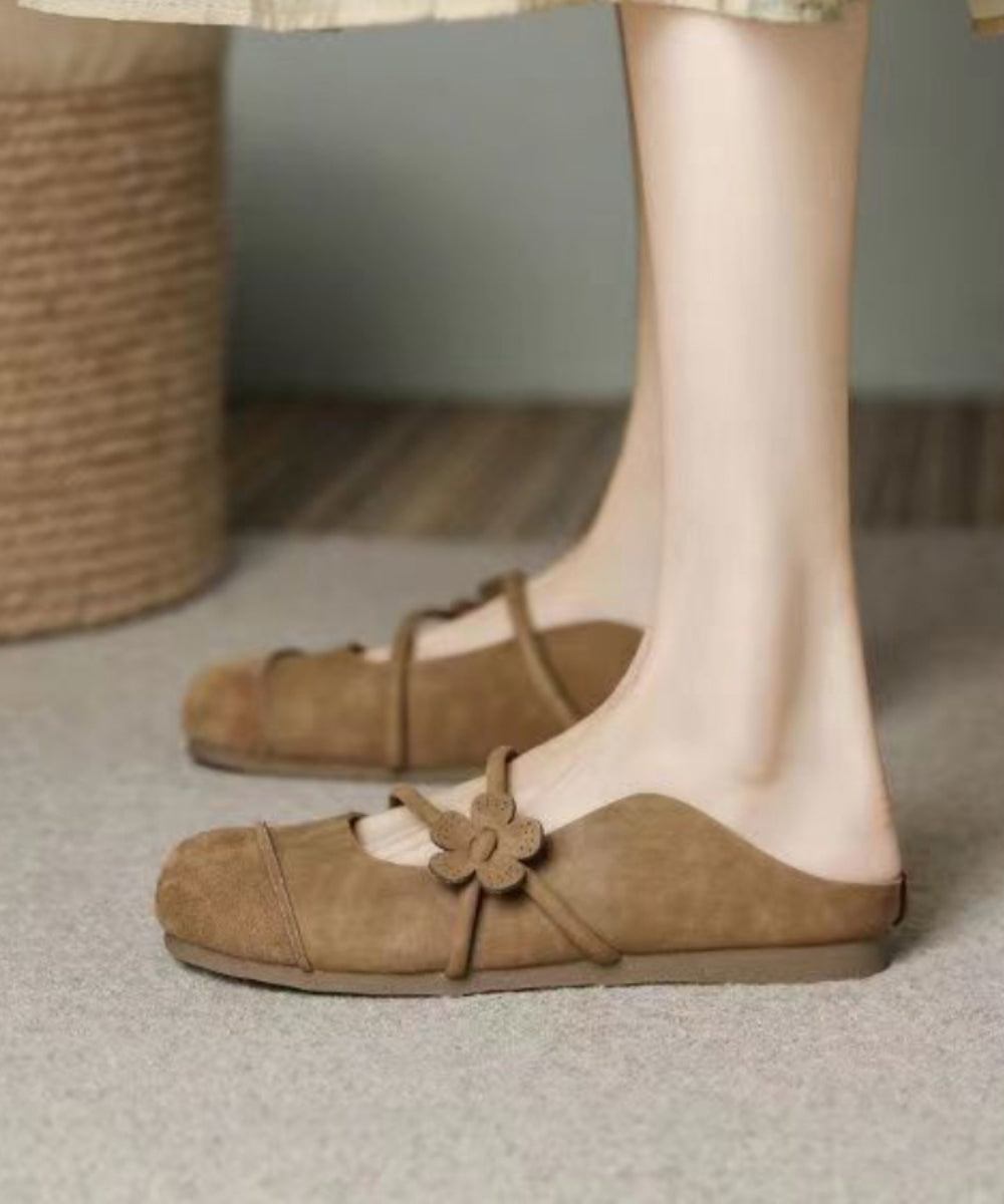 French Brown Flats Slide Sandals Hollow Out Ap1052