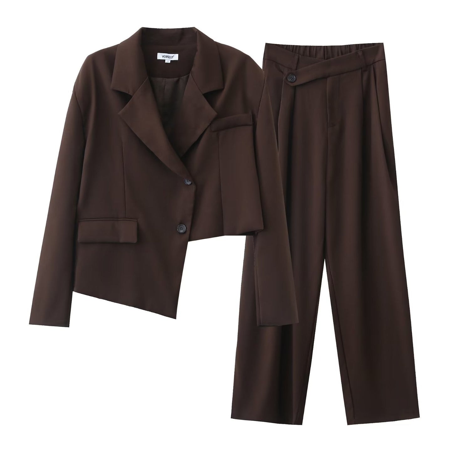 Autumn Winter Irregular Asymmetric Blazer High Waist Wide Leg Pants Set
