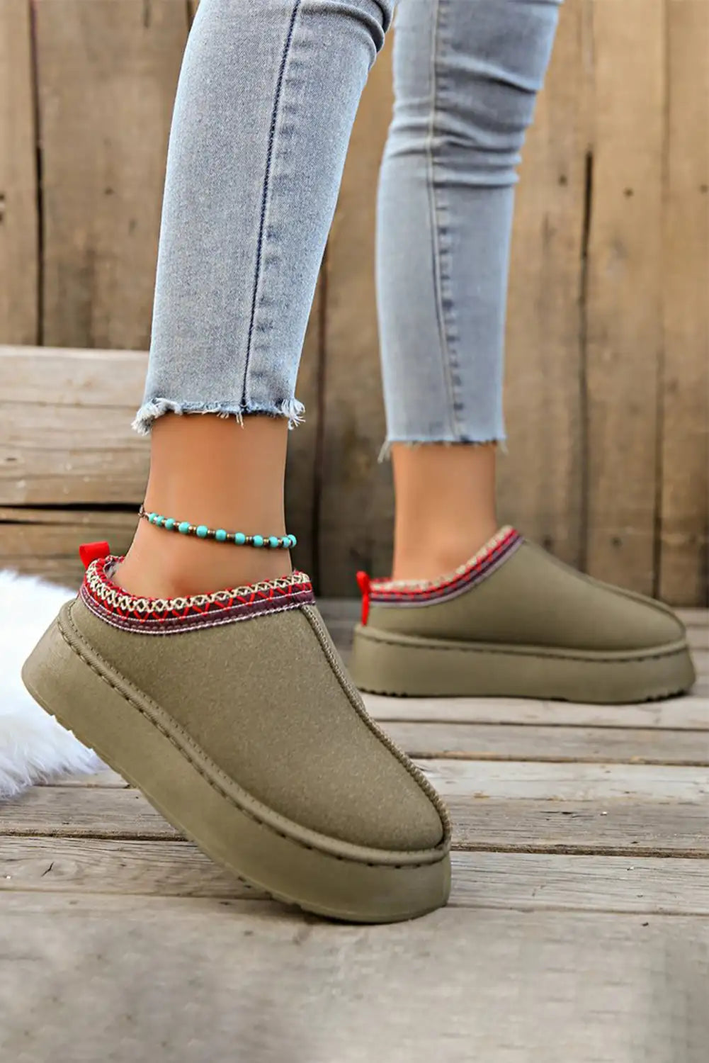 Sage Green Suede Snow Boots