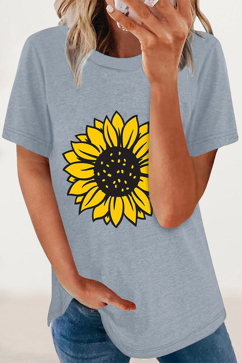 Print Flowers O Neck T-shirts