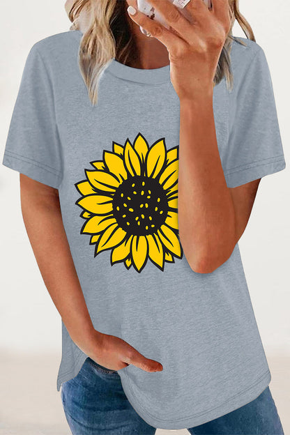 Print Flowers O Neck T-shirts