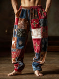 Comstylish Christmas Cross Snowflake Patchwork Design Men's Flannel Pants
