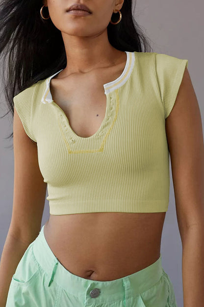 Street Patchwork U Neck T-shirts